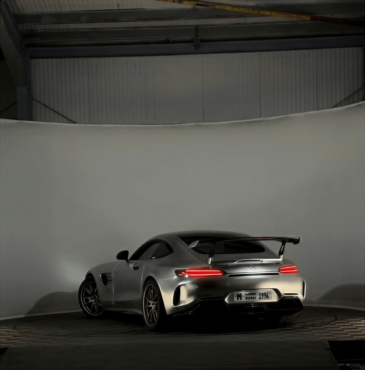 trahda Riser One wing risers fitted to Mercedes-AMG GT R, rear wing raised