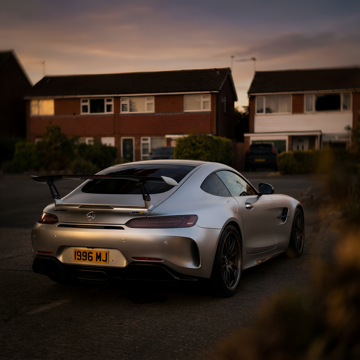 Mercedes-AMG GT R with Strahda Riser One wing risers at dusk